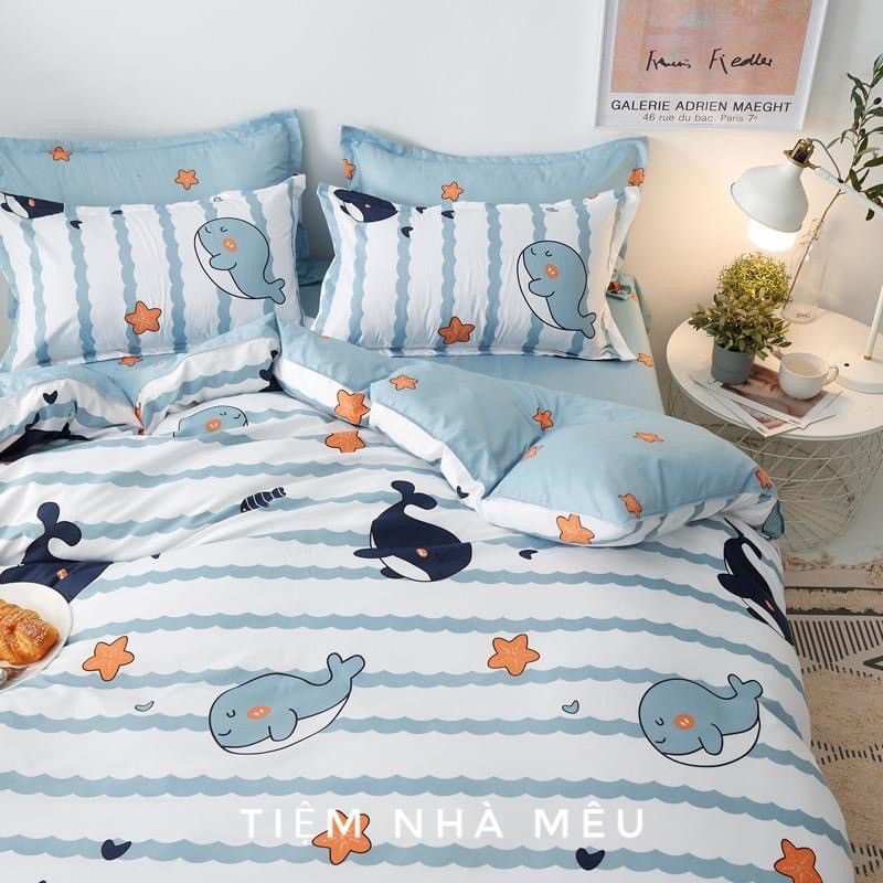 Set Chăn Ga Gối Cotton Hoạ Tiết Ca Voi Nhập Khẩu Sale Kịch Sàn