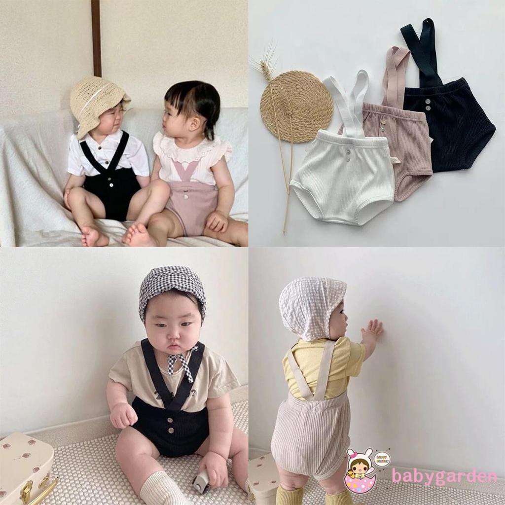 Quần yếm ngắn lưng co giãn 3 màu lựa chọn cho bé trai/ bé gái 0-18 tháng tuổi
