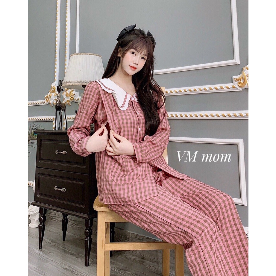Bộ bầu và sau sinh kẻ caro 𝐁𝐃𝟕𝟓