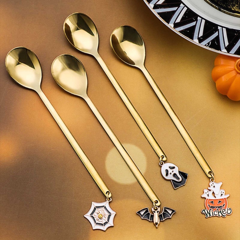 Set 6 Muỗng Cà Phê / Sữa Trộn Salad Bằng Thép Không Gỉ Phong Cách Halloween