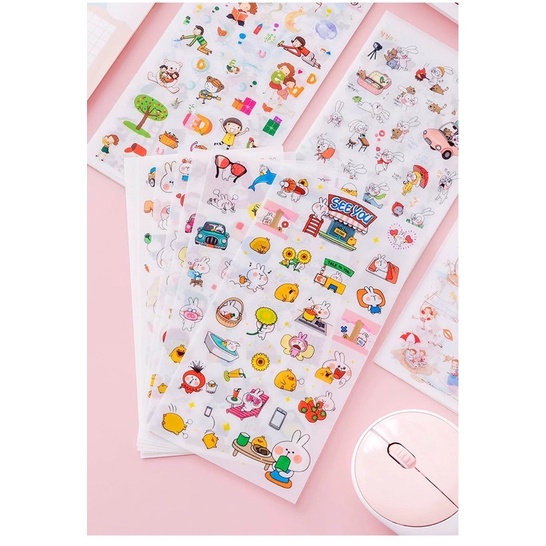 Set 6 tấm Sticker trang trí hoạ tiết hoạt hình siêu dễ thương