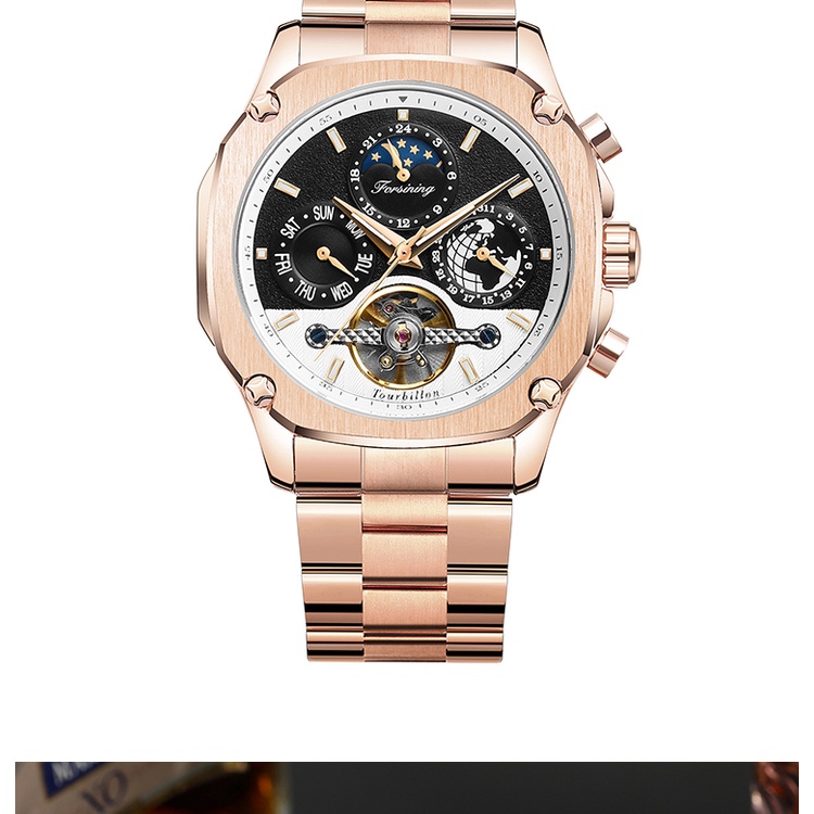 Đồng hồ Nam độc đáo Forsining dây thép - Đồng hồ nam lộ cơ dạ quang