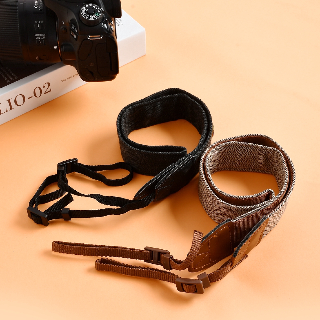 Dây đeo máy ảnh Canon DSLR cổ điển trắng và nâu