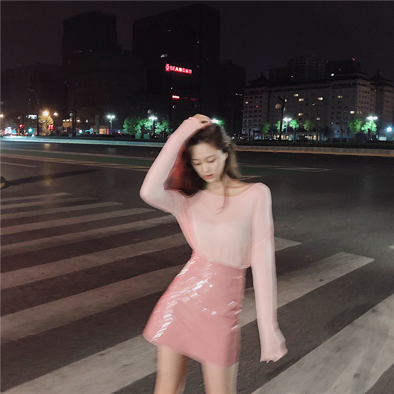 Chân váy IELGY da PU dáng chữ A lưng cao thời trang cho nữ