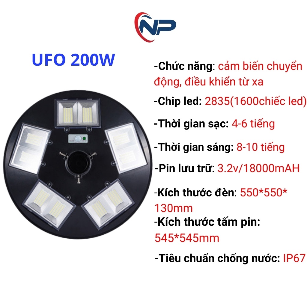 [Quà20K]Đèn năng lượng mặt trời sân vườn SHOPNHATPHONG,đèn led UFO 5 khoang led đôi 500W mẫu mới năm 2021