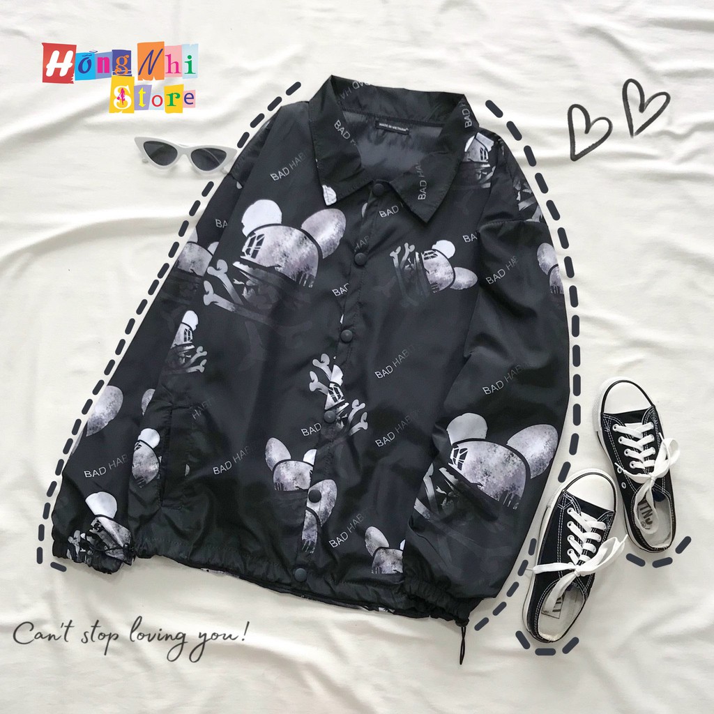 Áo Khoác Dù 3D Nút Bóp Dáng Rộng Unisex - Khoác Dù In Hình Mickey Nút Gài Dây Rút Dáng Dài - MM