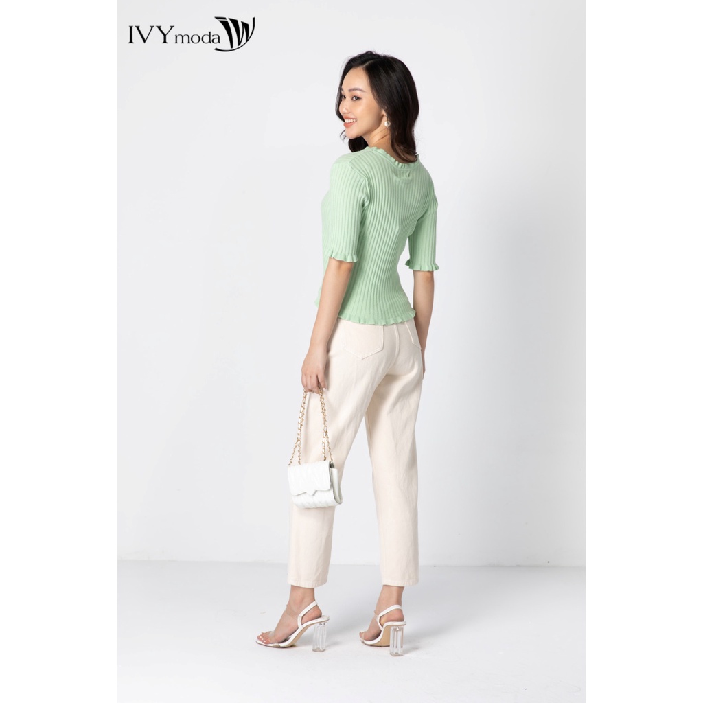 Áo len nữ gân dáng croptop IVY moda MS 77B8029