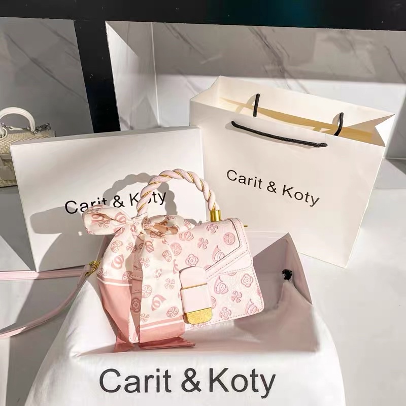 Túi xách cầm tay phối nơ vải cột chính hãng nhà Cảit& Koty kèm feedback thật