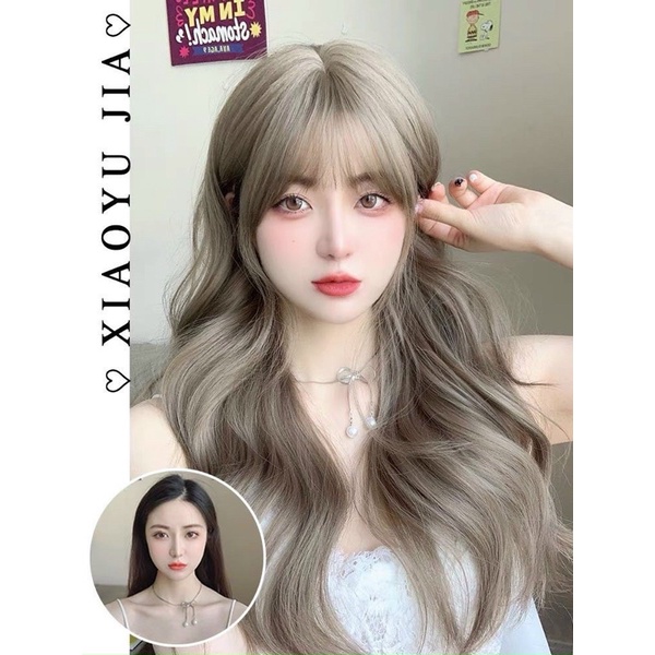 tóc giả xám nâu xoăn ❤️free ship 50k❤️tặng lưới chùm tóc