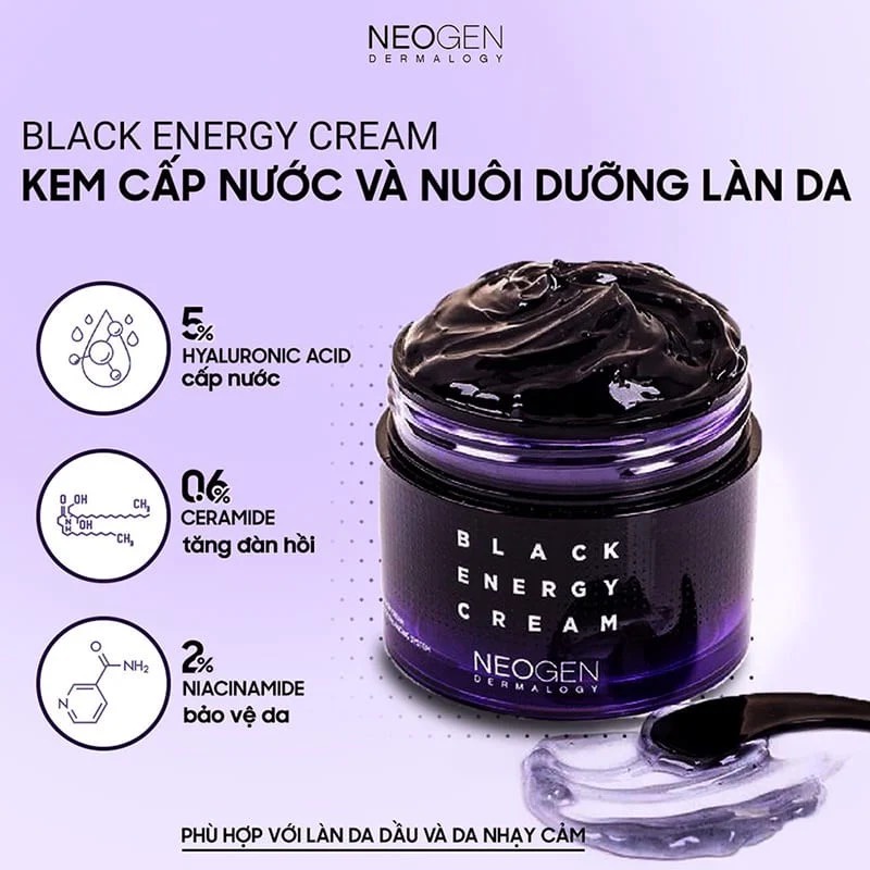 Kem cấp nước Neogen Dermalogy Black Energy Cream 80ml  Nuôi Dưỡng Làn Da Dành Cho Da Dầu Và Da Nhạy Cảm