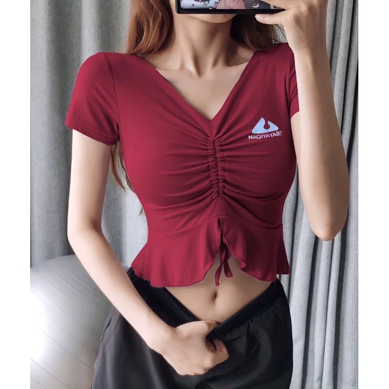 ÁO CROPTOP RÚT DÂY SẴN MÚT - ÁO TẬP GYM, YOGA NỮ SIÊU XINH