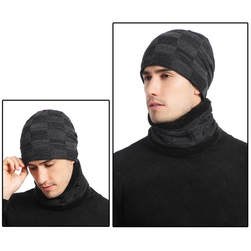 Bộ Mũ Beanie Dệt Kim Dày Dặn Kèm Khăn Choàng Cổ Giữ Ấm Thời Trang Cho Nam