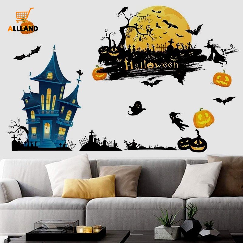 Set 4 Miếng Dán Cửa Sổ Tĩnh Điện Họa Tiết Halloween Trang Trí Nhà Cửa
