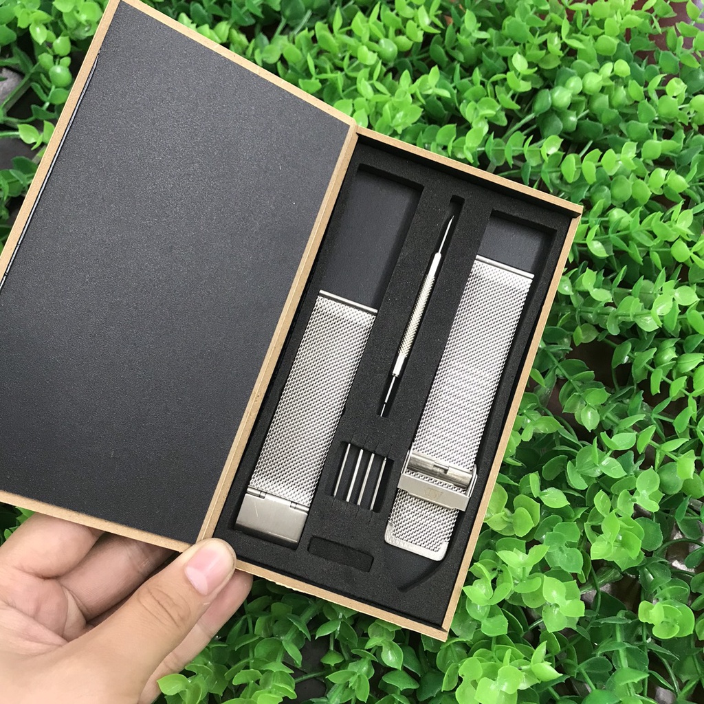 Dây đồng hồ lưới  DW  thép không gỉ k có hộp có  chốt phụ kiện size 12 đến 22