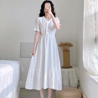 Đầm Chữ A Một Mảnh Tay Lửng Màu Trắng Phong Cách Hàn Quốc Thời Trang Mùa Hè Cho Nữ