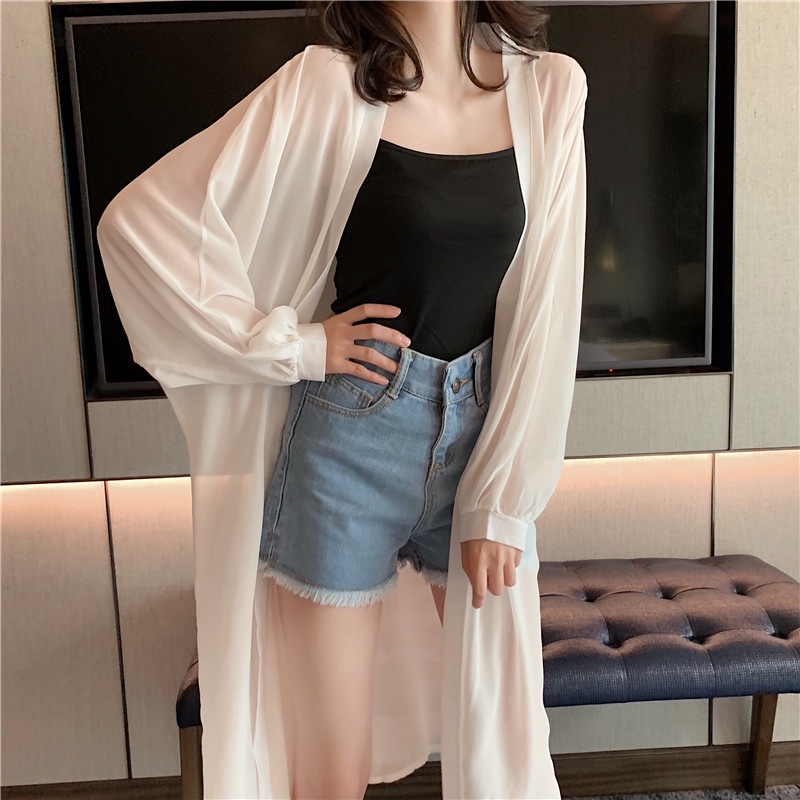 Áo choàng đi biển bikini voan dáng dài áo choàng tắm nữ kimono rộng nhiều màu kiểu Hàn Quốc chất đẹp Quảng Châu DK2T403