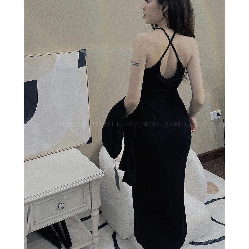 Set 2 món váy áo body chữ đan chéo dây mix áo khoác ngoài dài tay DN120