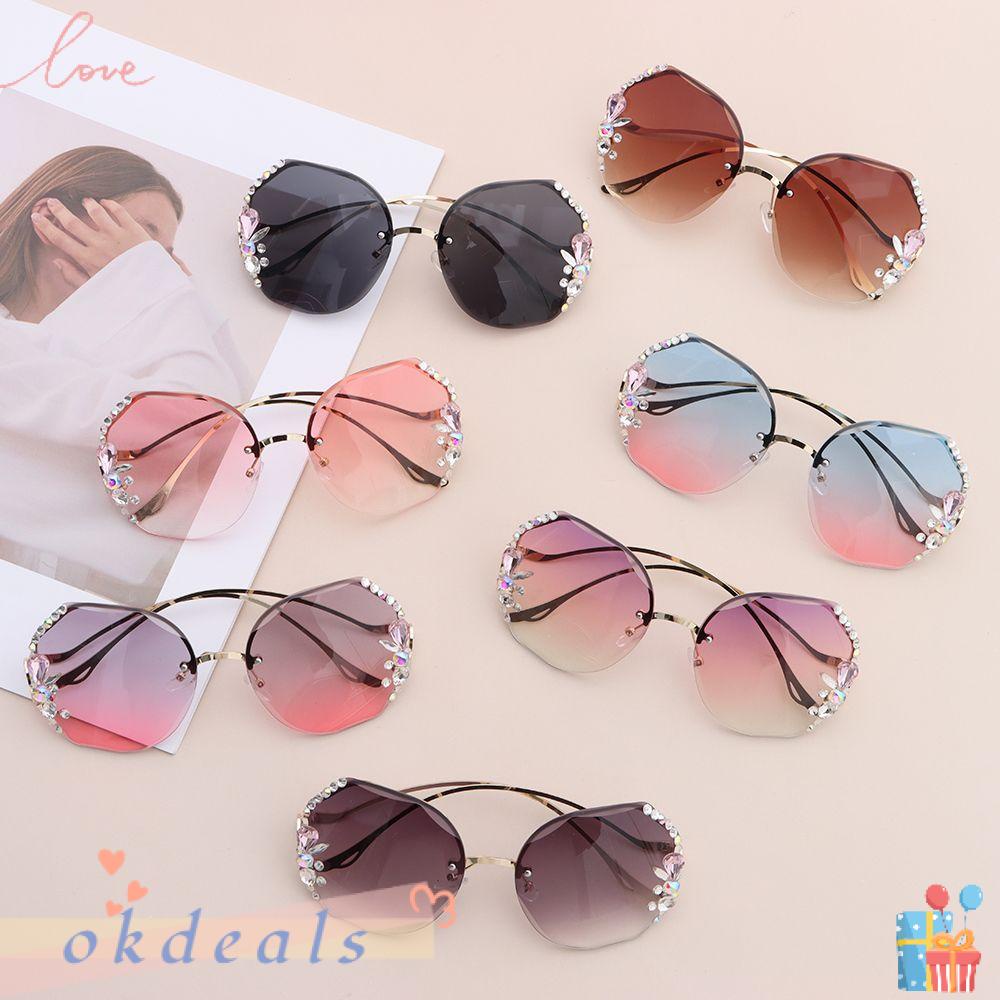 Kính Mát Không Gọng Chống Tia UV400 Phong Cách Vintage|Kính Mát Gọng Kim Loại Thiết Kế Thời Trang Cho Nữ