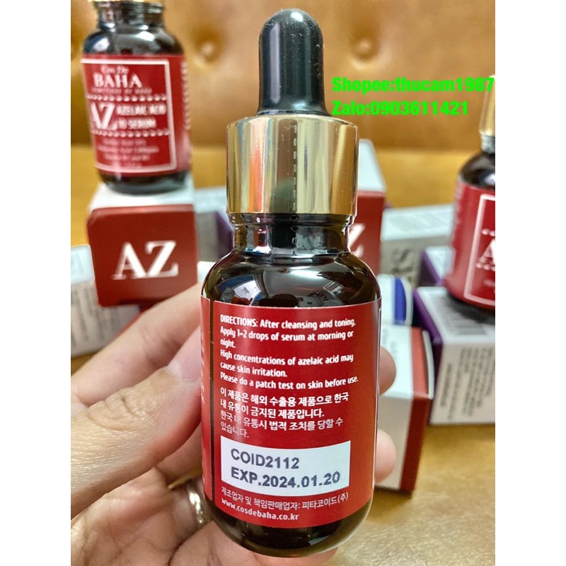 Serum trắng da, ngừa mụn Cos De BAHA Azelaic Acid 10% ,Hyaluronic Acid, Niacinamide, Panthenol 30ml.