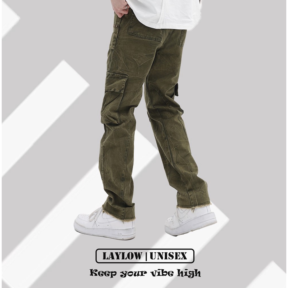 Quần Dài Kaki Túi Hộp Nam Nữ Cargo Pants Thời Trang Đường Phố Cao Câp Lay Low Unisex