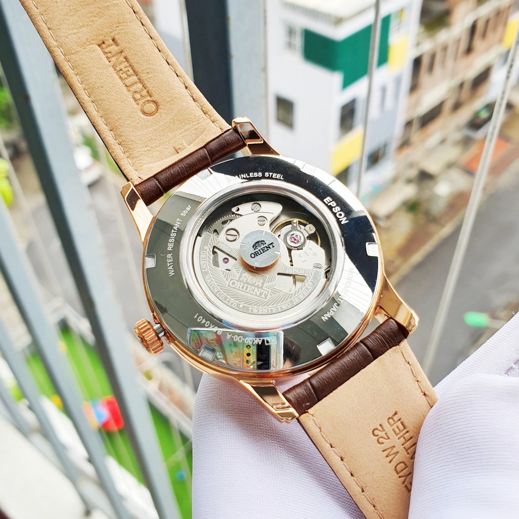 Đồng hồ Nam Orient Automatic Sun&amp;Moon Gen 3 SAK00001Y0 Mặt trắng,Lịch thứ ngày,Moonphase-Máy cơ tự động-Dây da-Size 42mm