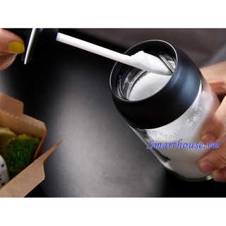 Hũ đựng gia vị thủy tinh đẹp, lọ đựng gia vị hộp tròn nhà bếp kèm thìa tiện lợi 2021