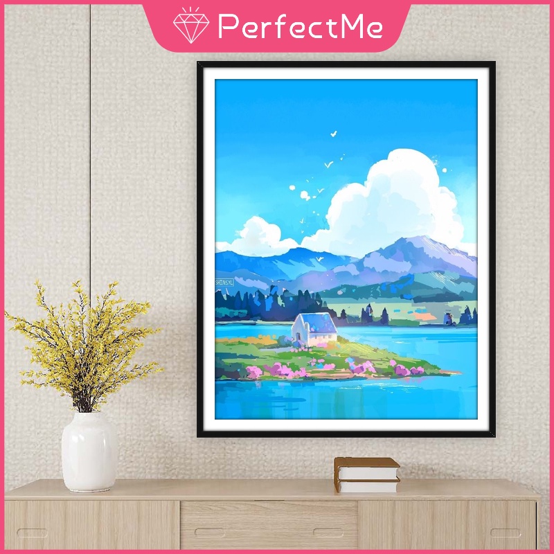 Bộ tranh đính đá 5D DIY hình bầu trời xanh và trắng 30X40cm trang trí nhà