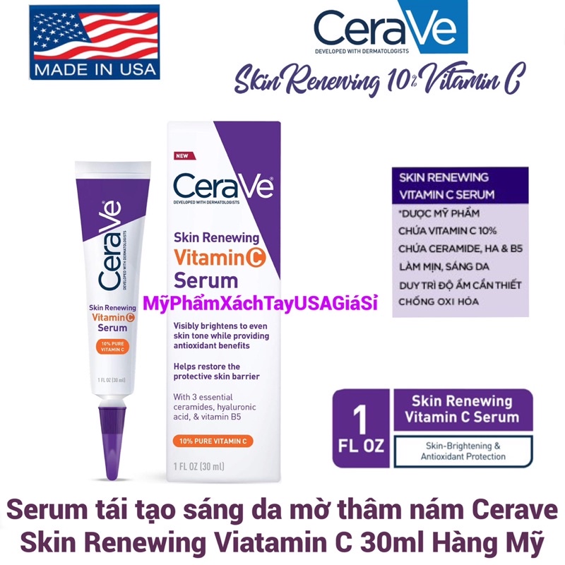 [HàngMỹ] Serum tái tạo sáng da mờ thâm nám Cerave Skin Renewing Viatamin C 30ml