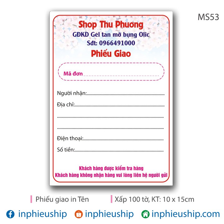 Phiếu ship hàng 800 tờ