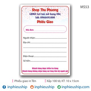 Phiếu ship hàng 800 tờ