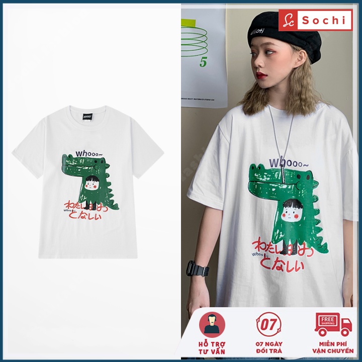 Áo thun tay lỡ unisex nữ, áo phông dáng rộng cá tính in hình cá sấu mã TL.625