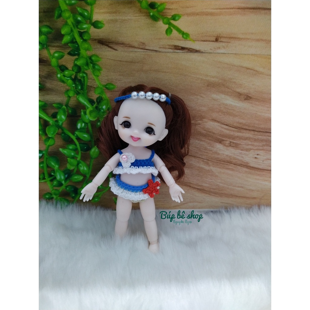 Bộ Bikini bằng len handmade cho búp bê 1/8, búp bê 16cm - Set bikini kèm băng đô