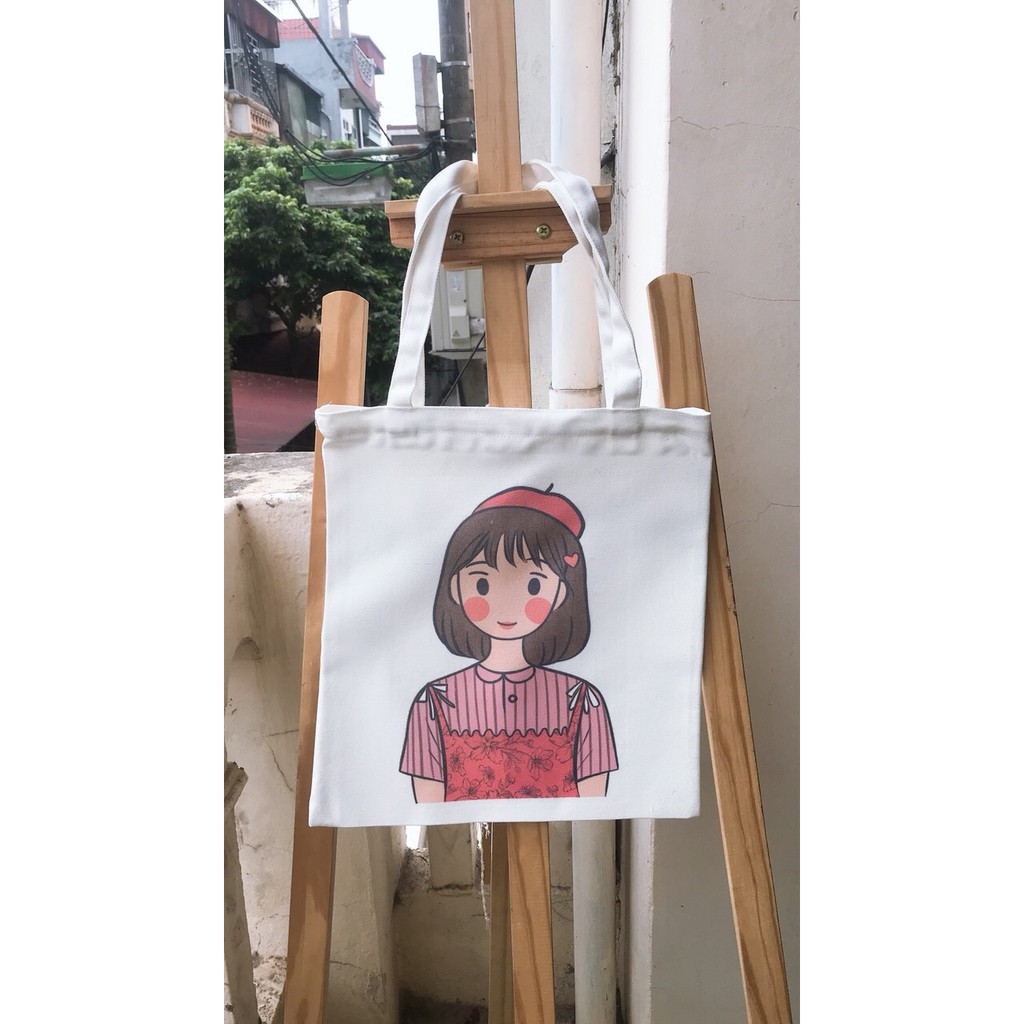 Túi tote - Túi canvas - Túi Vải có khóa kéo in hình cô gái