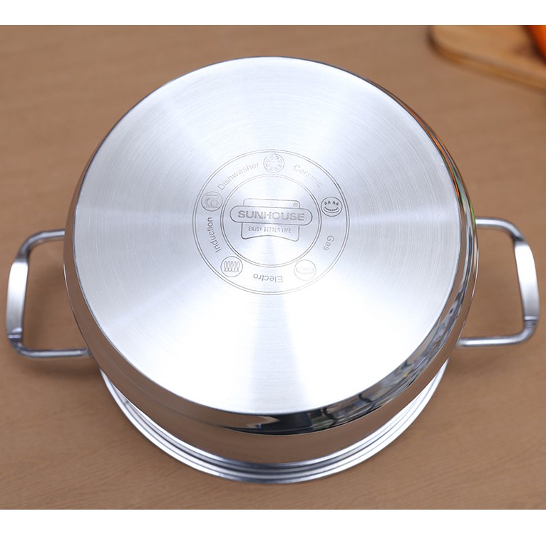 Nồi luộc gà inox 3 đáy SUNHOUSE SH28LG Dùng được trên bếp từ