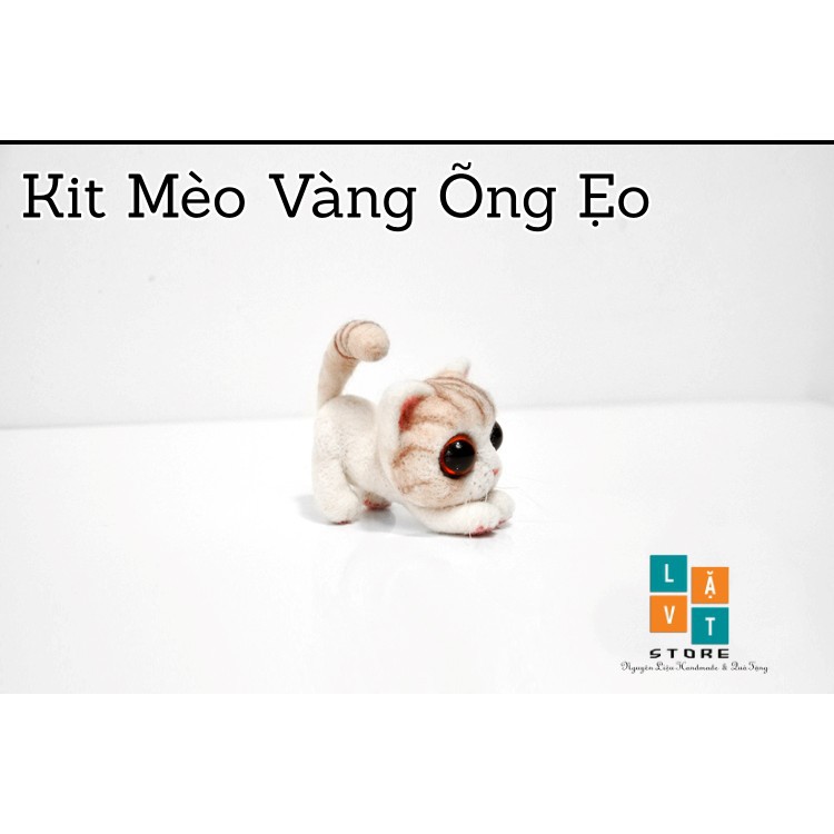 [Có Video Hướng Dẫn] Bộ Len Chọc Làm Mèo Vàng Ưỡn Mình - Needle Felting Cat - Handmade, diys