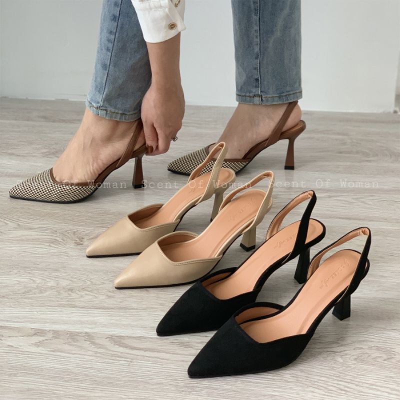 Giày cao gót mũi nhọn dáng slingback thời trang gót nhọn cao 7cm