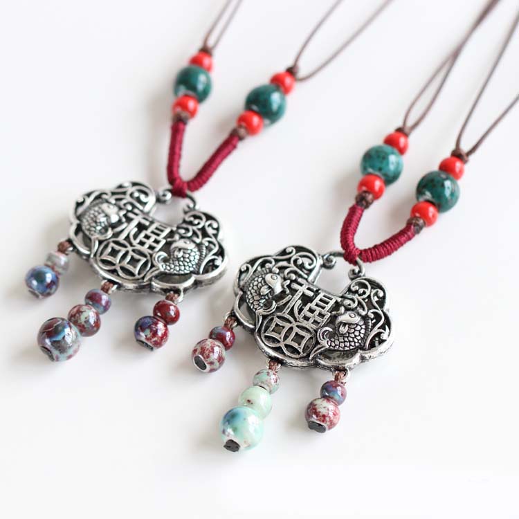 Vòng handmade hình khóa trường mệnh , vòng cổ nam đẹp bằng gốm , dây chuyền đôi nam nữ dễ thương