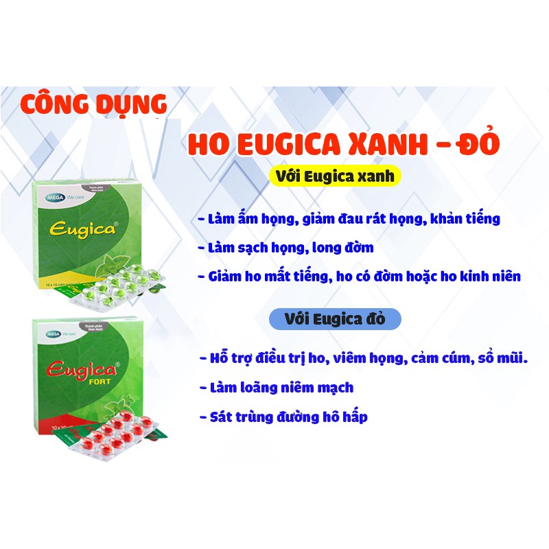 EUGICA FORT xanh, đỏ - Ho dầu thảo dược - Vỉ 10 viên nang mềm