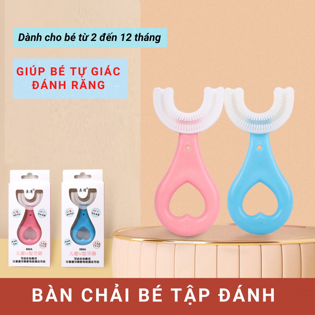 Bàn chải cho bé tập đánh răng, Bàn chải bé chữ U, chất liệu silicon an toàn, cho trẻ 2-8 tuổi