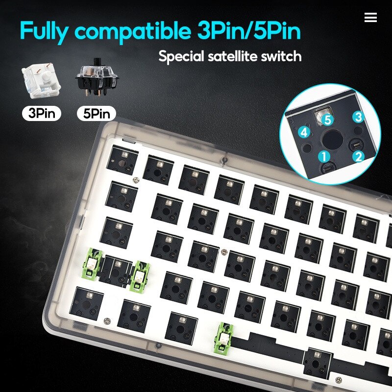 Bộ Bàn Phím Cơ TM680 Có Dây/Rbg Không Dây Màu RGB 3Pins 5 Chân TM680 | Only Kit | Wired version Kit bàn phím cơ TM680 RGB Hotswap 67 phím