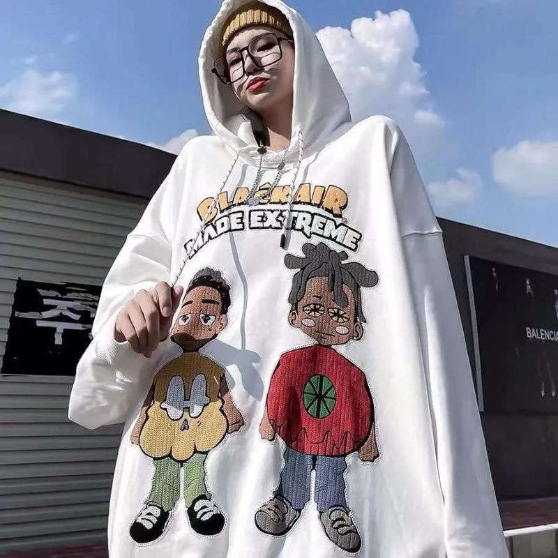 Áo hoodie nỉ bông unisex nam nữ local brand Trung Black Air 2 in cậu bé hippie cá tính đen trắng có size