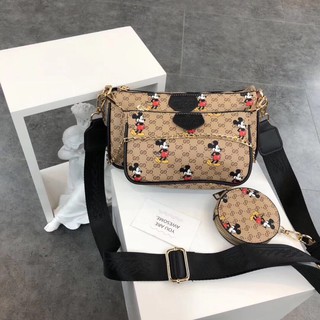 Bộ 3 túi xách thời trang phong cách in hình chuột mickey màu be