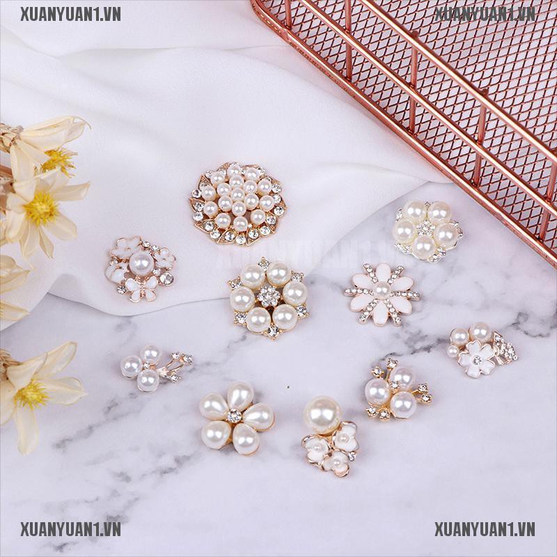 [XUANYUAN1] Set 10 Nút Trang Trí Mặt Phẳng Đính Đá Ngọc Trai