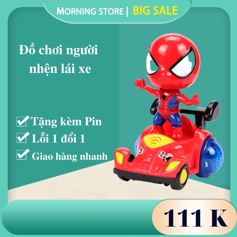 Đồ Chơi Trẻ Em Siêu Nhân Người Nhện Spider Man  Lái Xe Ô Tô Đua Xoay Tròn Phát Sáng Phát Nhạc