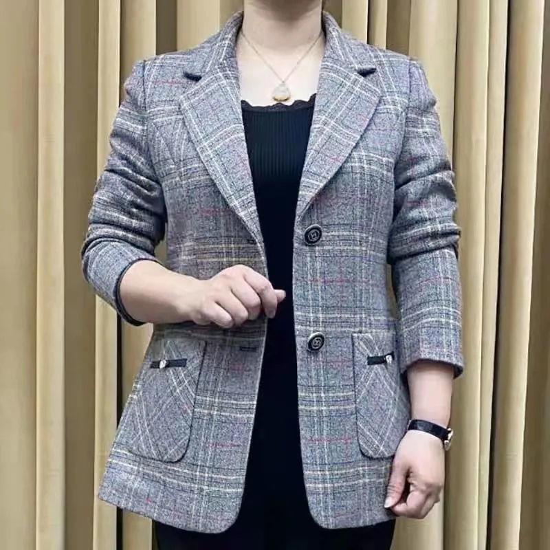 Áo Khoác Vest Kẻ Sọc Caro Thời Trang Xuân Thu 2022 Cao Cấp Cho Phụ Nữ Trung Niên