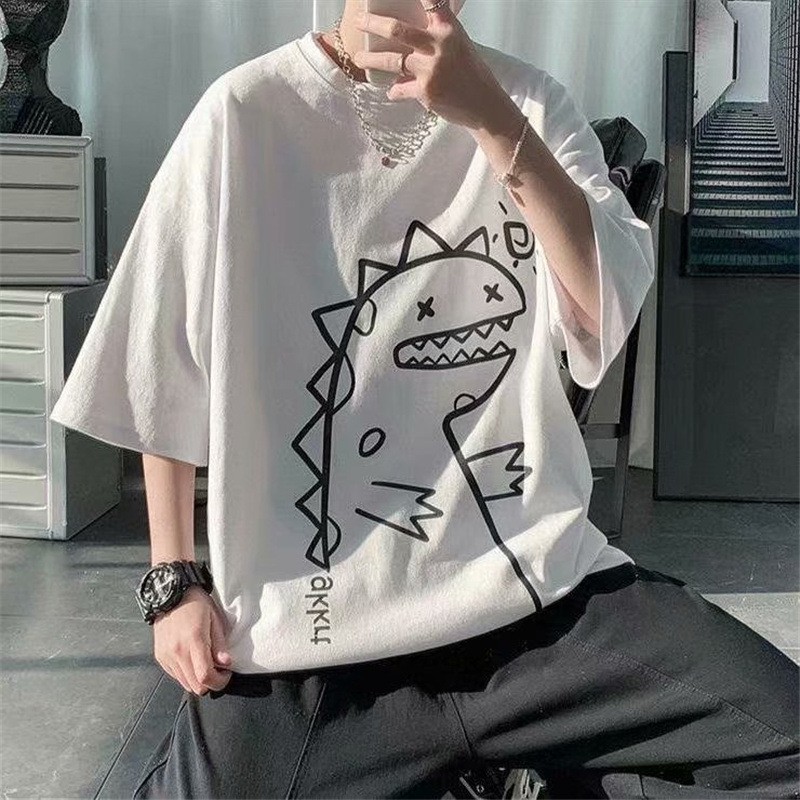 Áo thun form rộng unisex nam nữ tay lỡ phông streetwear cotton oversize KHỦNG LONG DỄ THƯƠNG giá rẻ in style ulzzang