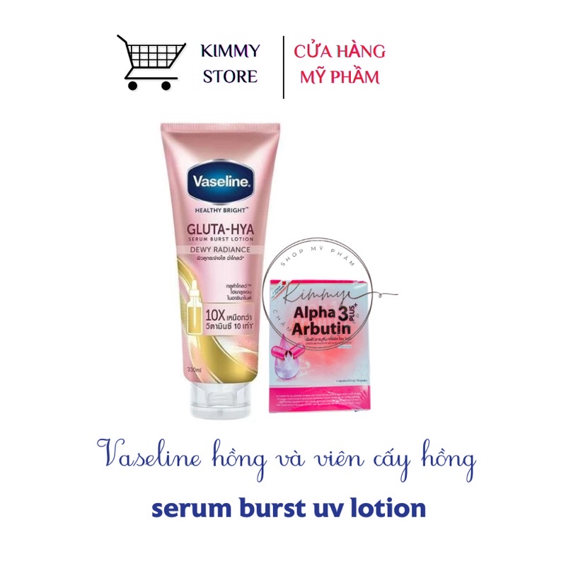 combo Vaseline gluta hya 10X + Viên cấy trắng Alpha arbutin