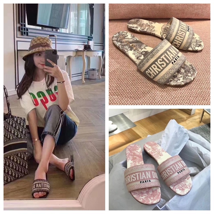 No box Giày Sandal Trượt Vải Canvas Thêu Họa Tiết Thời Trang Xuân Hè Mới