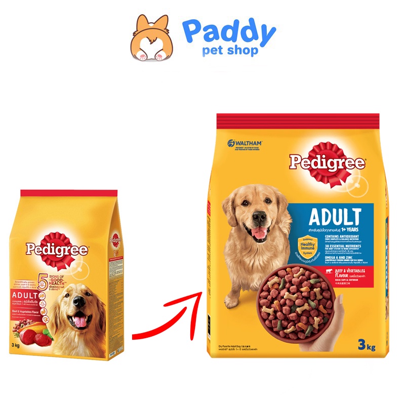 [3kg] Hạt Pedigree Cho Chó Trưởng Thành - Bò &amp; Rau Củ