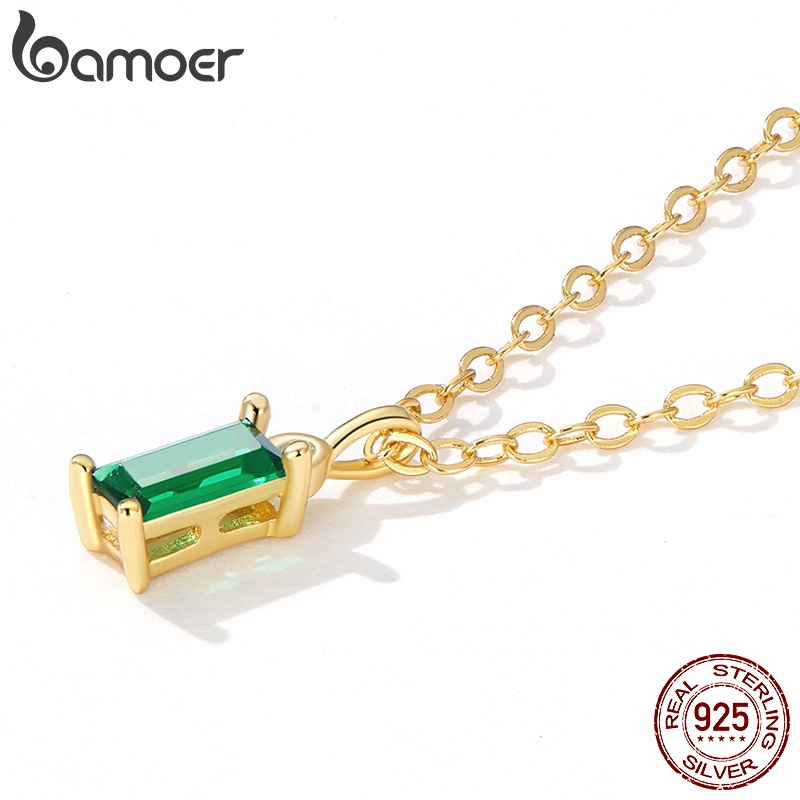 Vòng cổ Bamoer bạc 925 mặt hình chữ nhật đính đá zircon phong cách đơn giản cho nữ